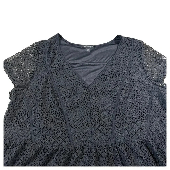 Lane Bryant Navy Blue Peplum Top Blouse Crochet Lace Lined V-Neck Size 22 24 - Picture 2 of 7